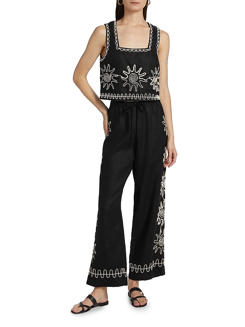 Akira Embroidered Linen Top