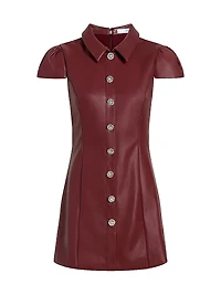 Anika Crystal Button-Detail Faux-Leather Minidress