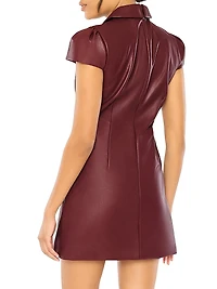 Anika Crystal Button-Detail Faux-Leather Minidress