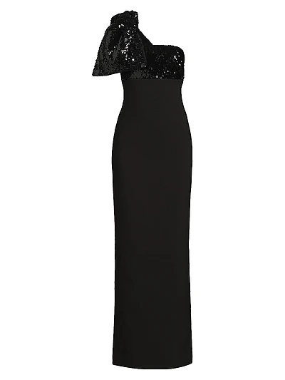 Rora Sequin Bow One-Shoulder Gown