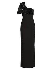 Rora Sequin Bow One-Shoulder Gown