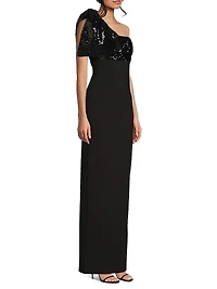 Rora Sequin Bow One-Shoulder Gown