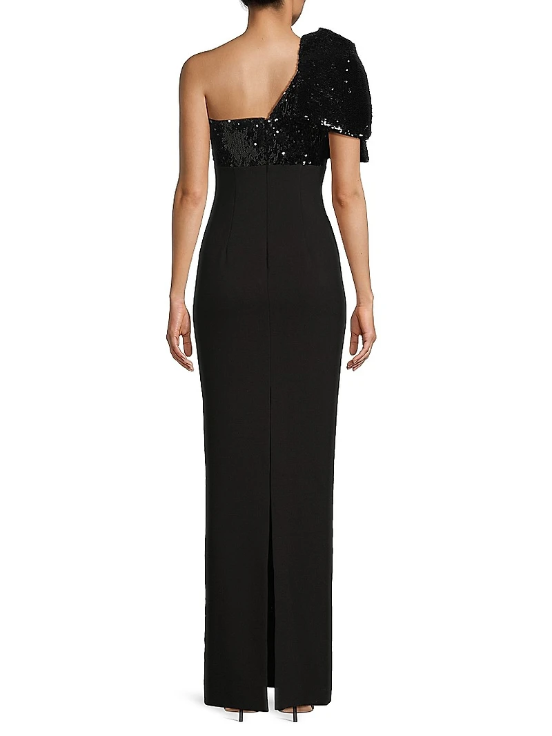 Rora Sequin Bow One-Shoulder Gown
