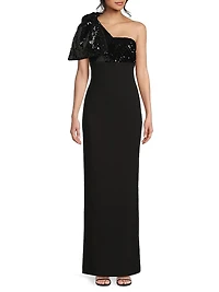 Rora Sequin Bow One-Shoulder Gown