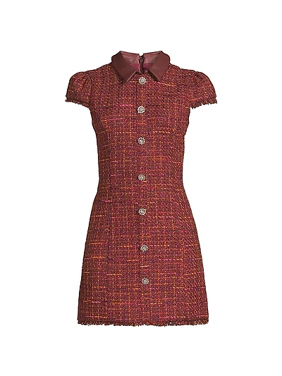 Riello Tweed Embellished-Button Minidress