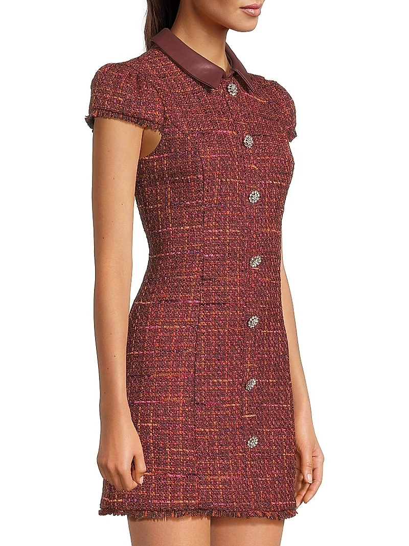 Riello Tweed Embellished-Button Minidress