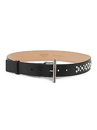 T-Bar Crystal & Imitation Pearl-Studded Leather Belt