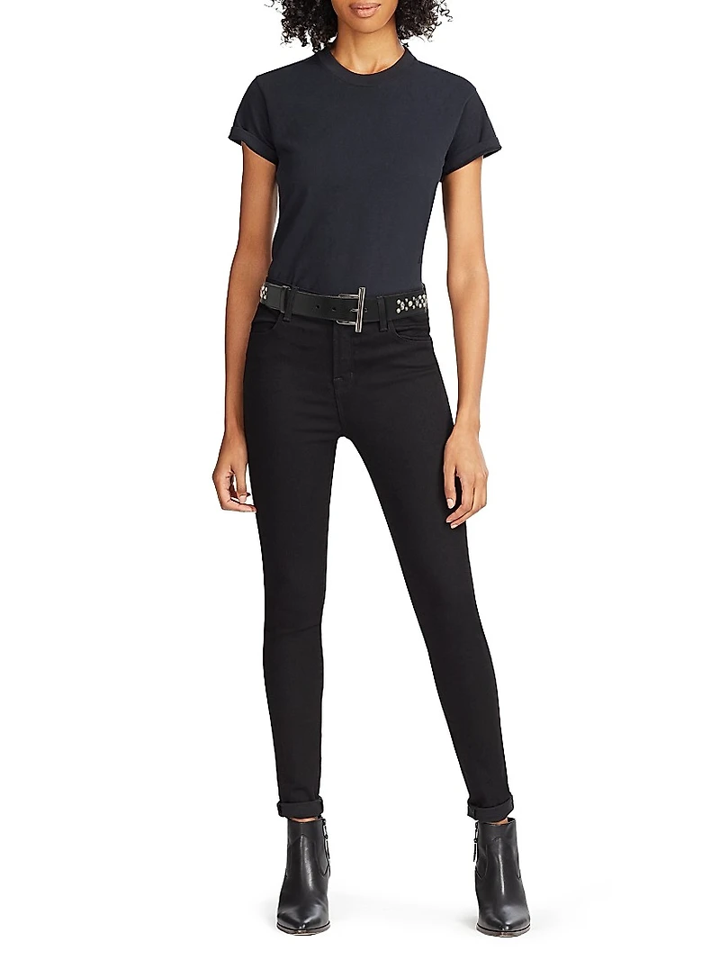 T-Bar Crystal & Imitation Pearl-Studded Leather Belt