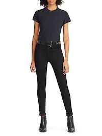 T-Bar Crystal & Imitation Pearl-Studded Leather Belt