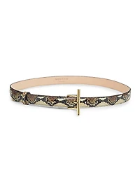 Snake-Embossed Leather T-Bar Belt
