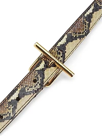Snake-Embossed Leather T-Bar Belt