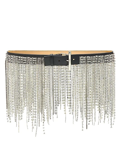 T-Bar Crystal-Embellished Leather Belt