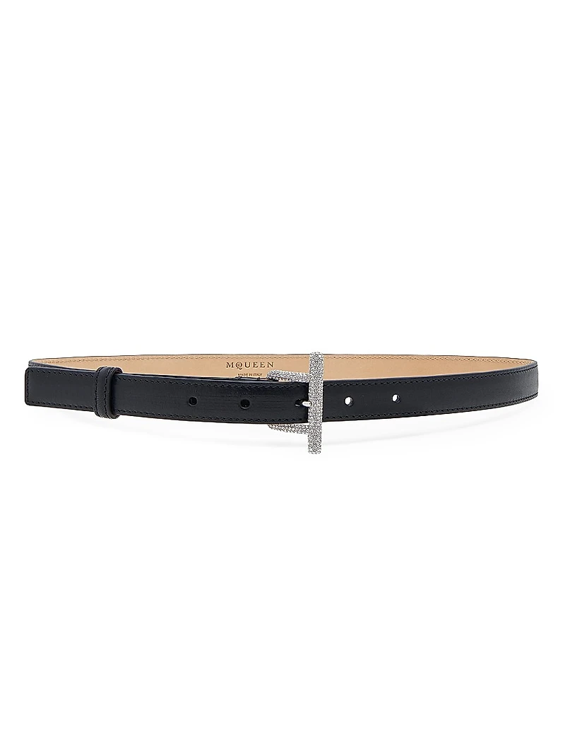 Embellished Leather T-Bar Belt