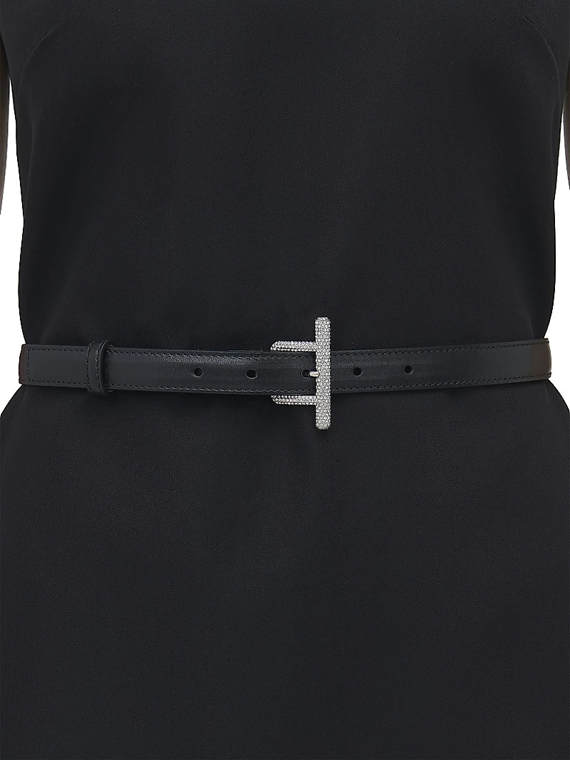Embellished Leather T-Bar Belt