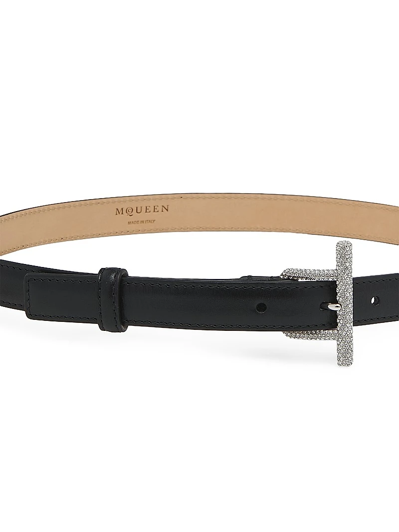Embellished Leather T-Bar Belt