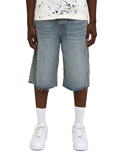 Vintage-Mid-Indigo Denim Longline Shorts