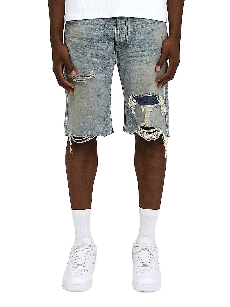 Faros Rip Patched Denim Shorts
