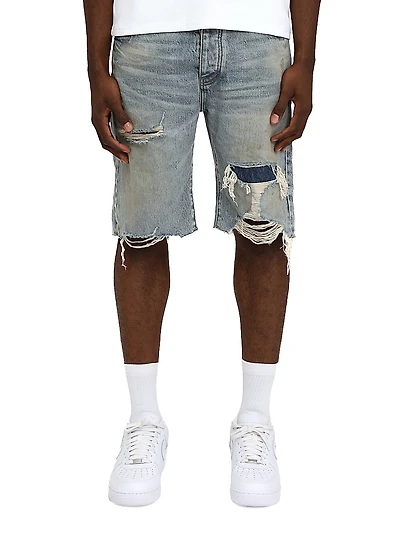 Faros Rip Patched Denim Shorts