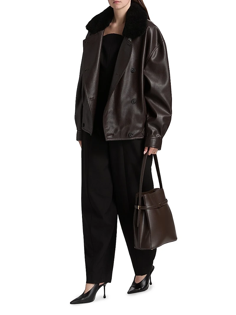 Murphy Faux-Leather Oversized Bomber Jacket