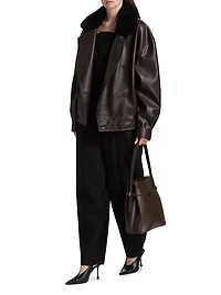 Murphy Faux-Leather Oversized Bomber Jacket