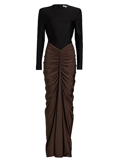 Tate Ruched Colorblocked Gown