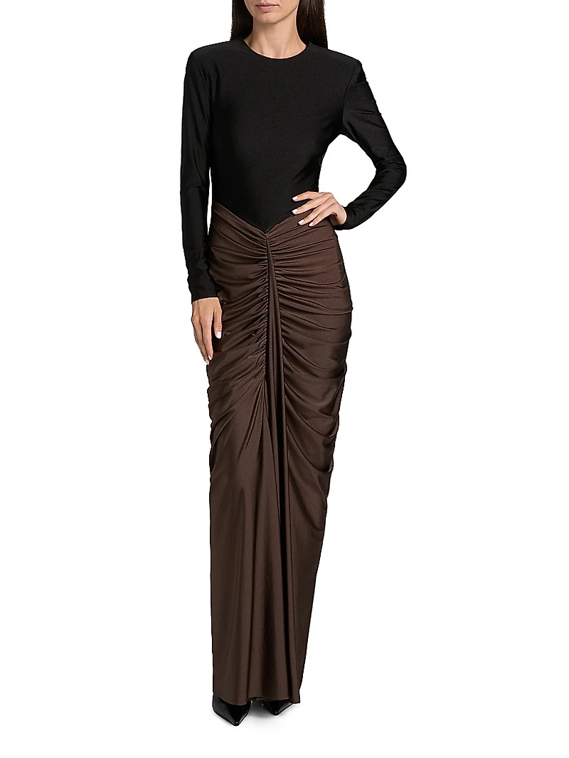 Tate Ruched Colorblocked Gown