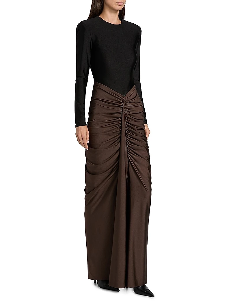 Tate Ruched Colorblocked Gown