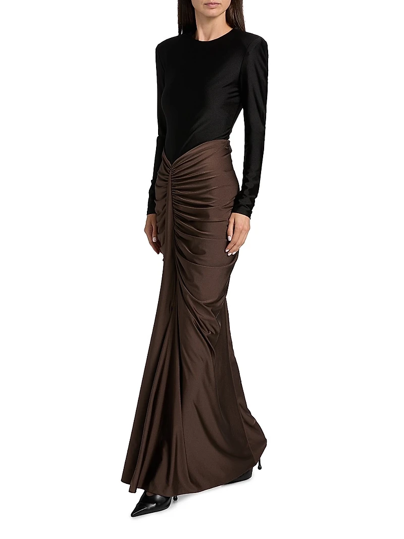 Tate Ruched Colorblocked Gown