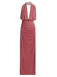 Valeria Stretch-Velvet Halterneck Gown