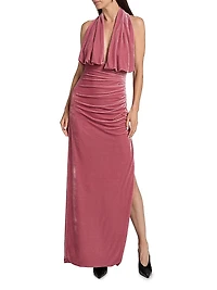 Valeria Stretch-Velvet Halterneck Gown
