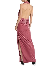 Valeria Stretch-Velvet Halterneck Gown