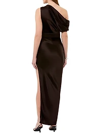 Eartha One-Shoulder Belted Column Gown