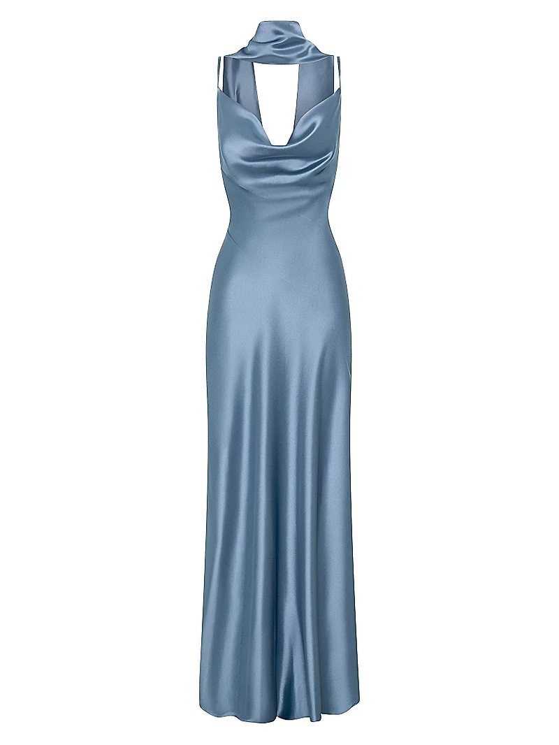 Geneva Satin Cowlneck Column Gown