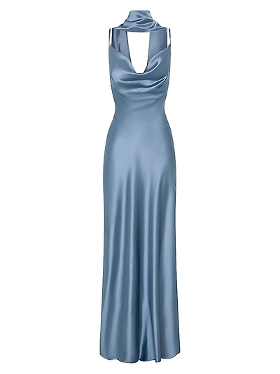 Geneva Satin Cowlneck Column Gown