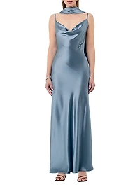 Geneva Satin Cowlneck Column Gown