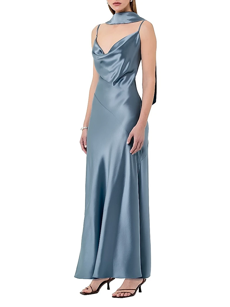 Geneva Satin Cowlneck Column Gown
