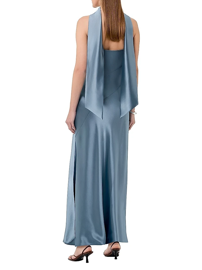 Geneva Satin Cowlneck Column Gown