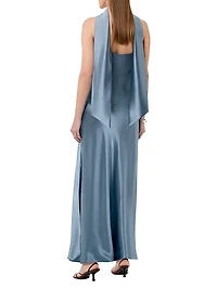 Geneva Satin Cowlneck Column Gown