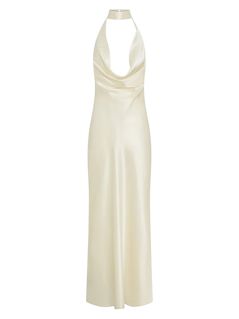Lyria Plunging Cowl-Halterneck Gown