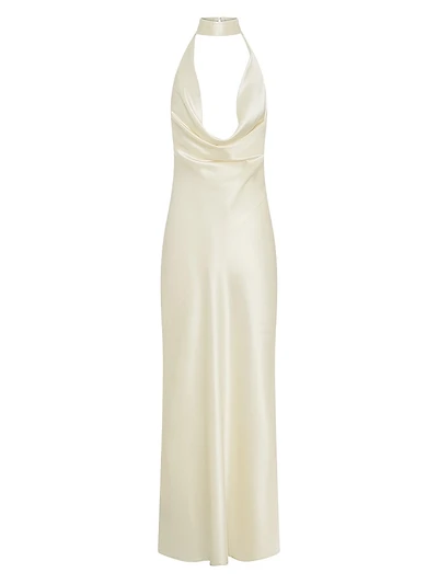 Lyria Plunging Cowl-Halterneck Gown
