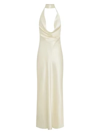 Lyria Plunging Cowl-Halterneck Gown