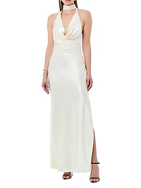 Lyria Plunging Cowl-Halterneck Gown