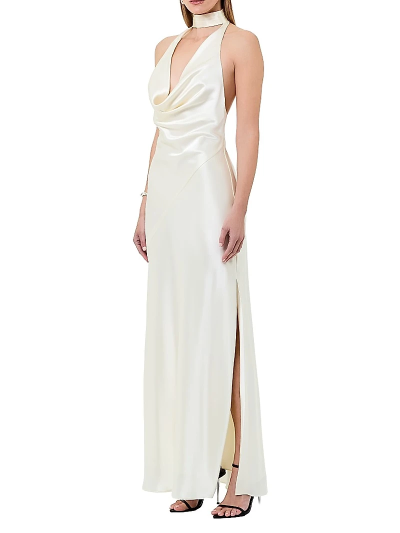 Lyria Plunging Cowl-Halterneck Gown