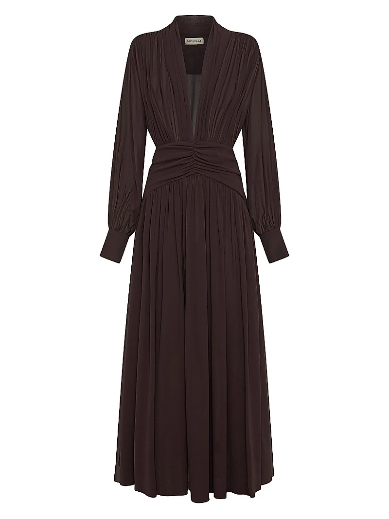 Jocelyn Deep Plunge Long-Sleeve Maxi Dress