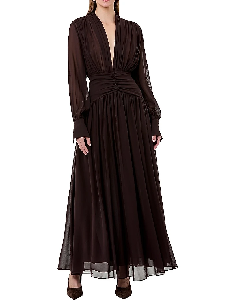Jocelyn Deep Plunge Long-Sleeve Maxi Dress