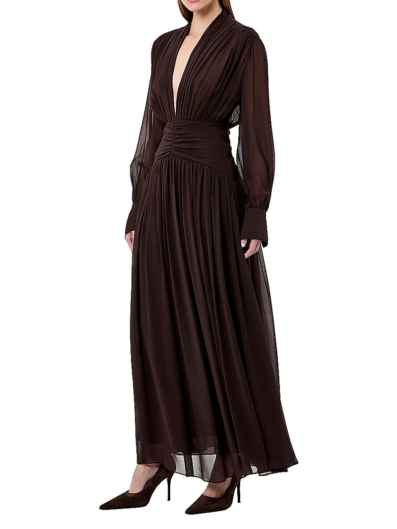 Jocelyn Deep Plunge Long-Sleeve Maxi Dress