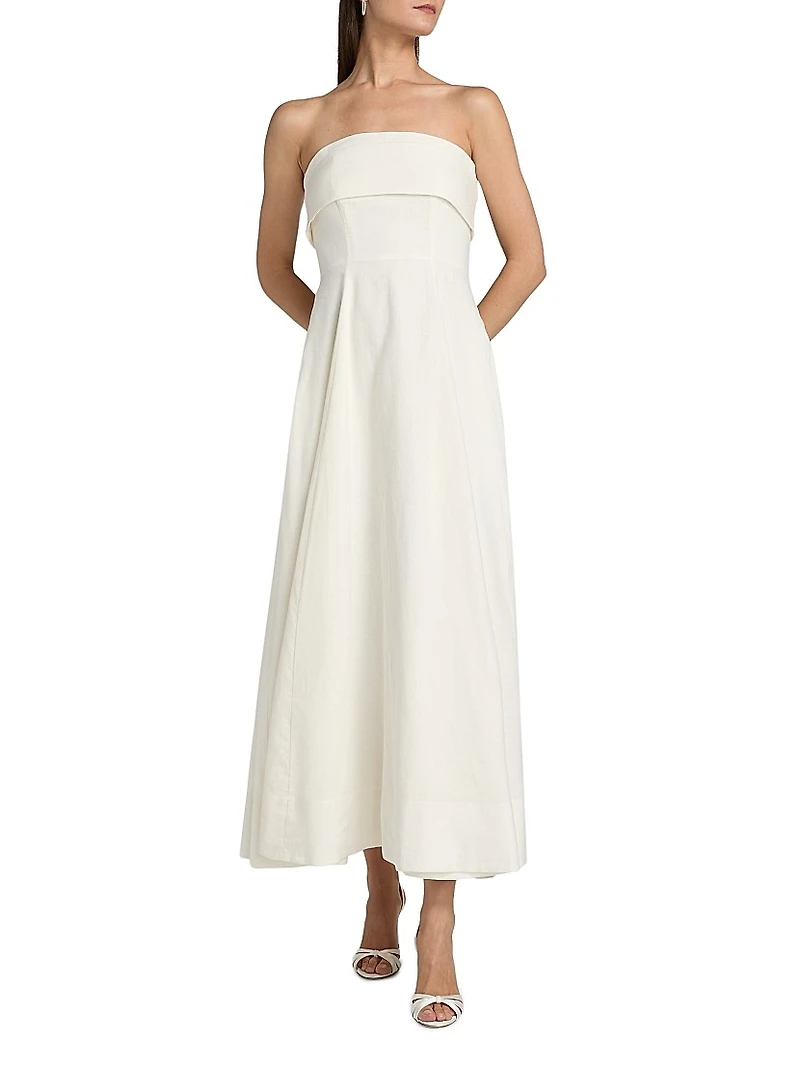 Melody Linen-Blend Bandeau A-Line Maxi Dress