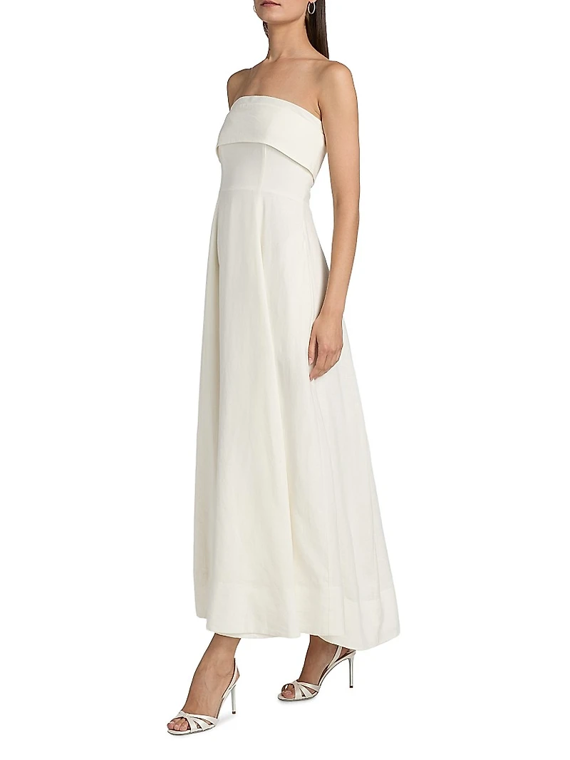 Melody Linen-Blend Bandeau A-Line Maxi Dress