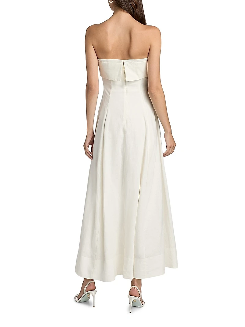 Melody Linen-Blend Bandeau A-Line Maxi Dress