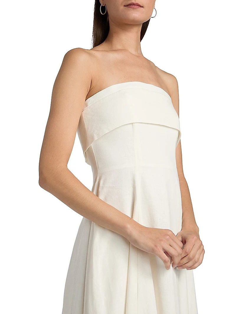 Melody Linen-Blend Bandeau A-Line Maxi Dress